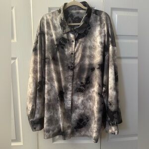 Oversized Black and Gray Tie-Dye Button Down Shirt
